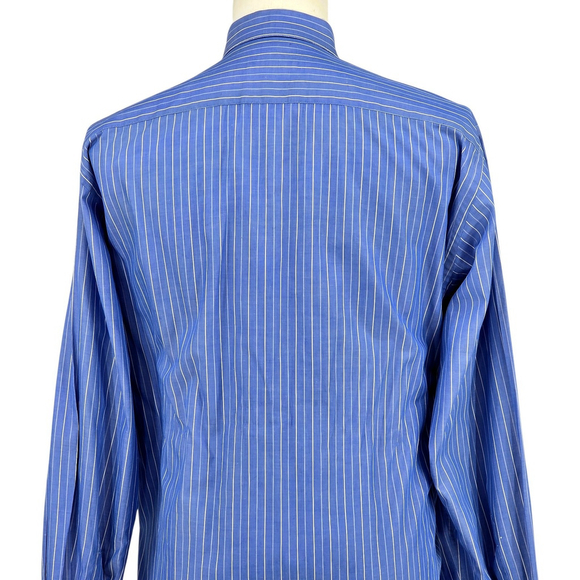 Salvatore Ferragamo Blue Pinstripe Dress Shirt Men’s 17 Italy Cotton - Picture 2 of 12